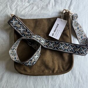 NWT ahdorned Messenger Crossbody Dark Green Faux Suede Shoulder Boho BAG